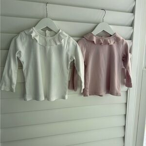 Uniqlo Kids Long Sleeve Ruffle Tops - White and Pink